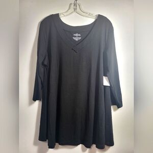 NWT truhearts black flirty v-neck tunic women's 1X  #2633